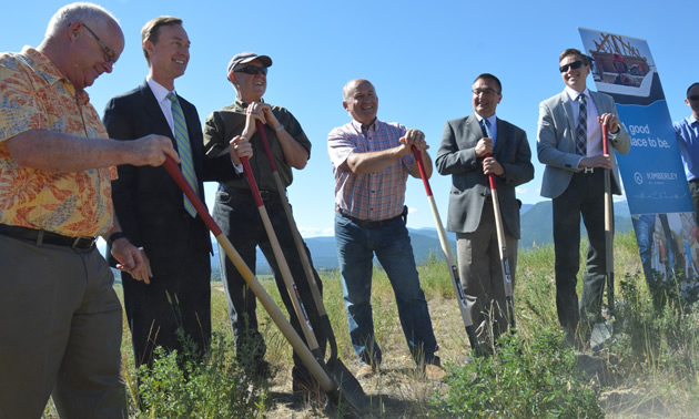 On hand for the SunMine opening were (left to right) Kimberley mayor, Ron McRae; Don Lindsay, President and CEO, Teck; Michel de Spot, EcoSmart Foundation; Bill Bennett, BC Minister of Energy and Mines; Neil Muth, CEO, Columbia Basin Trust and Jared Donald, president, Conergy, Canada.