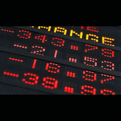 Close-up of the TSX Stock Exchange billboard. 