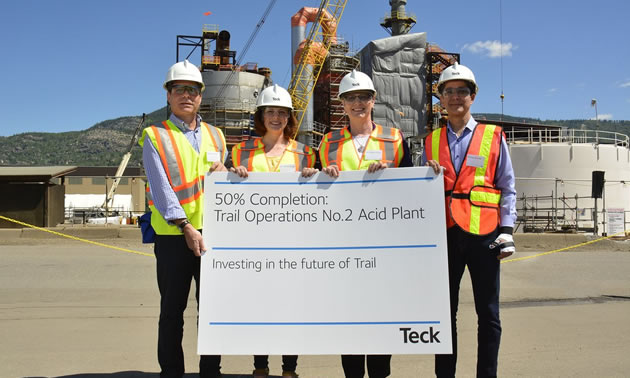 Celebrating the 50% completion of the Trail Operations No.2 Acid Plant with Minister Michelle Mungall and Minister Katrine Conroy. The new plant is an important investment to further improve operational and environmental performance. 