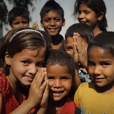 Group of smiling children in India. 