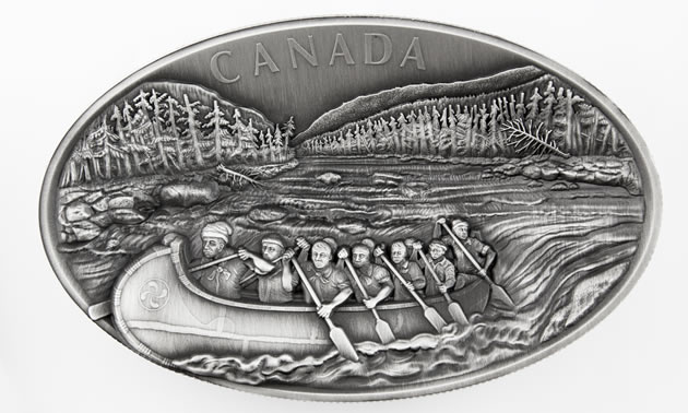 The Royal Canadian Mint's 2018 $250 Fine Silver Coin - The Voyageurs. 