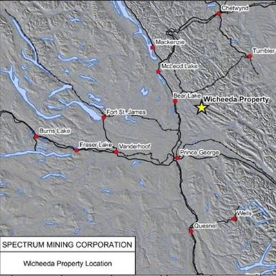 Map showing location of Wicheeda property in central British Columbia. 