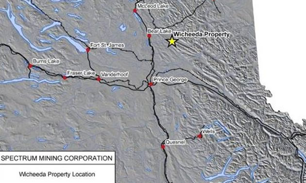 Map showing location of Wicheeda property in central British Columbia. 