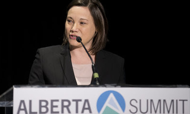 Alberta Environment Minister Shannon Phillips addressing the Canadian Wind Energy Association's (CanWEA) Alberta Summit.