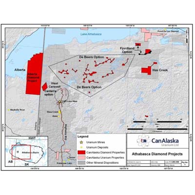 Map of the Athabasca Diamond Projects. 