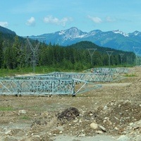 Guyed Y towers were flown in and erected on concrete footings along the NTL in northern B.C.