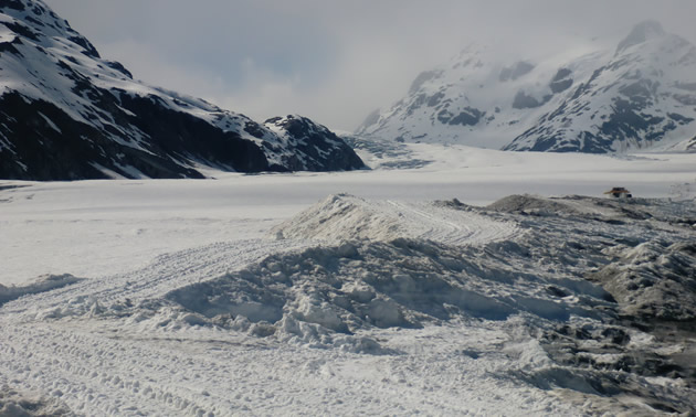The Brucejack mine site posed unique challenges for Veolia Water Technologies, particularly, transporting equipment and supplies over 12 kilometres of glacier. The glacier is pictured here.