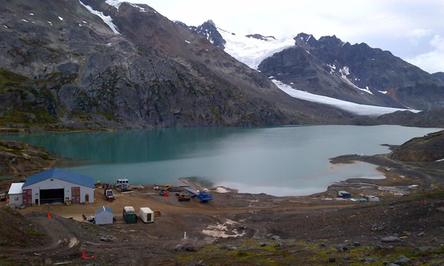 Veolia's Actiflo water treatment technology was the perfect fit for Pretivm's Brucejack Gold Mine. Pictured here is the mine site amidst mountains and a lake.