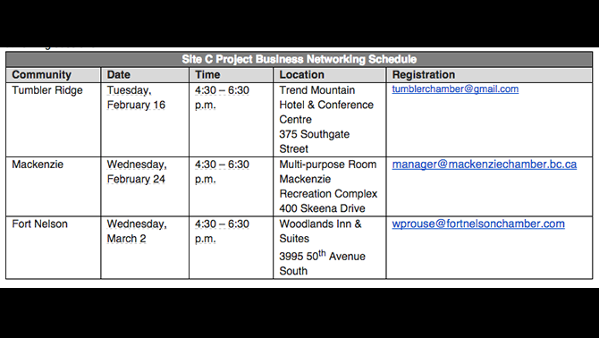 Schedule of business networking events. 