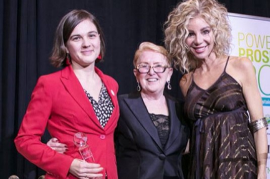 (Left to right) Dana Decent, Leader of the Year award winner; Janis Wilkinson, OSEA Interim Executive Director; Carla Collins