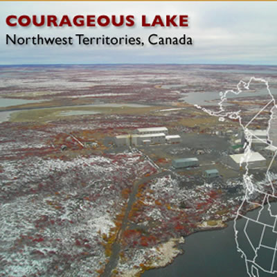 Aerial view of the Courageous Lake gold project. 