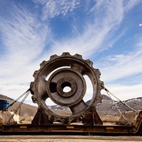 Lower Bowl Frame of secondary crusher in Kamloops BC awaiting to be transported to Copper Mountain Mine site. 