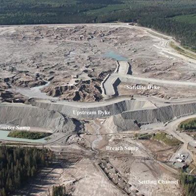 Aerial view of the Mount Polley Mine tailings pond collapse. 