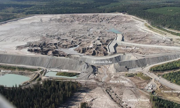 Aerial view of the Mount Polley Mine tailings pond collapse. 
