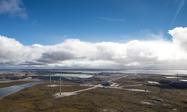 A birds eye view of Diavik's four-turbine wind farm.