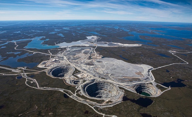 Aerial photo of Ekati diamond mine.