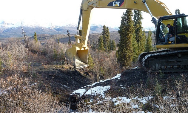 Equipment working on Howard’s Pass Access Road near the Selwyn deposit in Yukon.