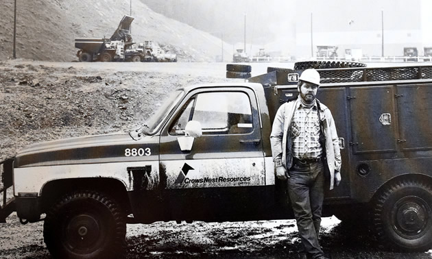 John Kinnear leans against his work truck in 1984. He worked as a draftsman and surveyor at Teck's Line Creek Mine for 31 years.