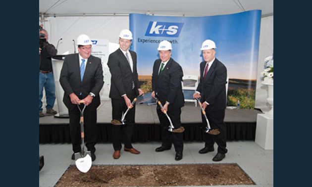 Company and government officials offer the first shovel on K+S Potash Mine near Moose Jaw, Saskatchewan.