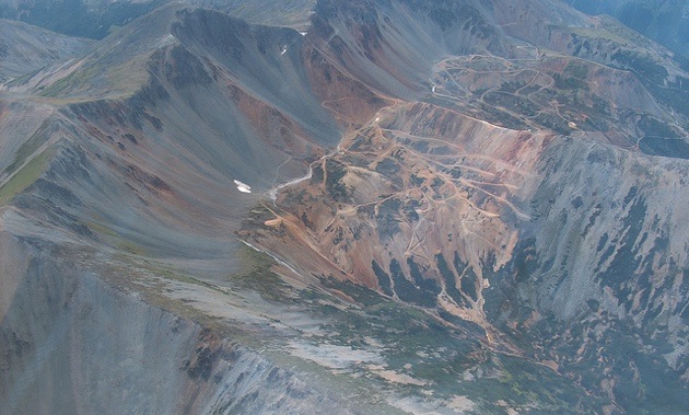 The rectangular patch of brown in the centre of this photograph marks the boundaries of the ore deposit for AuRico Gold Inc.’s proposed Kemess Underground Project.