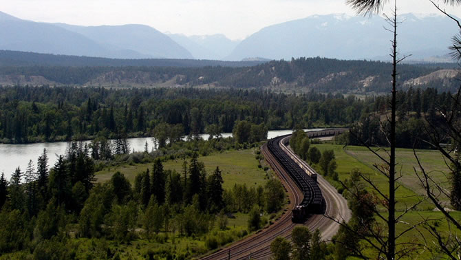 Picture of CP Rail coal train travelling through the Kootenays. 