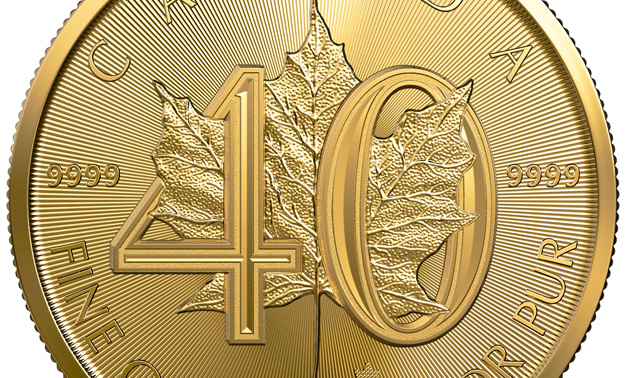 The Royal Canadian Mint's 40th Anniversary of the Gold Maple Leaf bullion coin. 