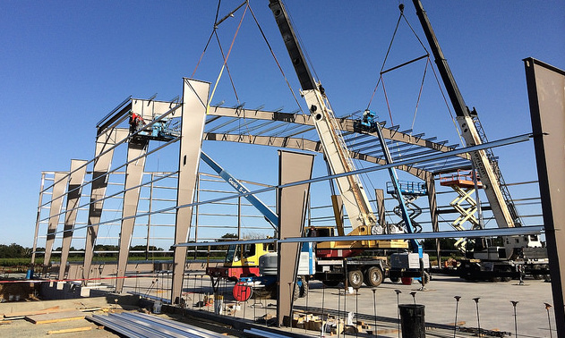 An example of a metal steel buildings under construction