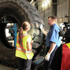 Mining Your Future, host Maggie, job shadowing a tire technician at Kaltire, who is working with tires that run over $100,000 each. 