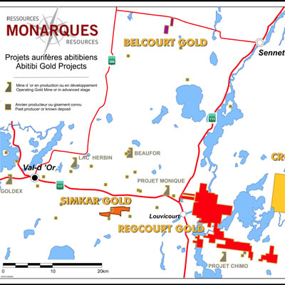 Map of Monarques Gold properties. 
