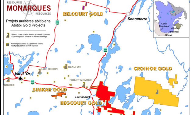 Map of Monarques Gold properties. 