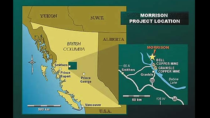 Map of the proposed location of the Morrison Mine in B.C. 