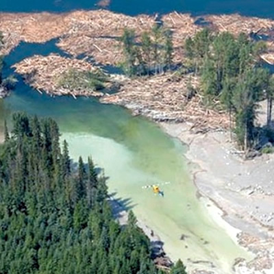 Aerial view of the Mount Polley Mine tailing disaster. 