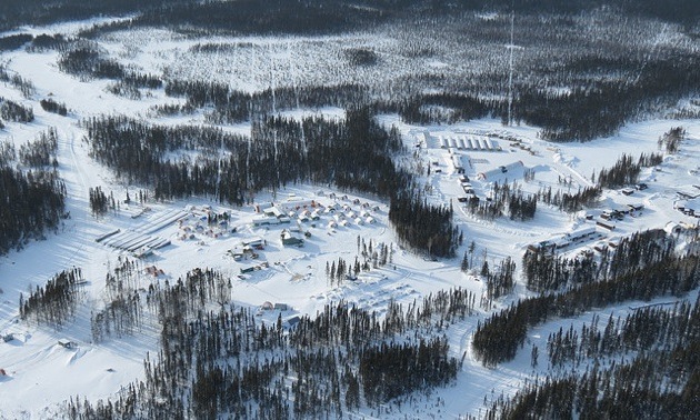Snow covered birds eye view of Noront's Eagle's Nest project. 