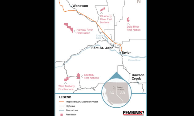 Map of Pembina Pipeline expansion project. 