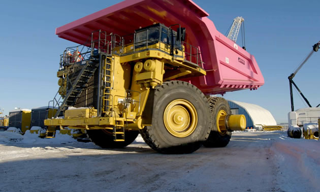 Mining truck with box painted pink. 