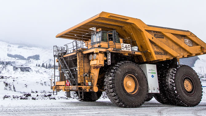 One of Teck Resources' new LNG conversion coal haul trucks being tested in the Elk Valley.