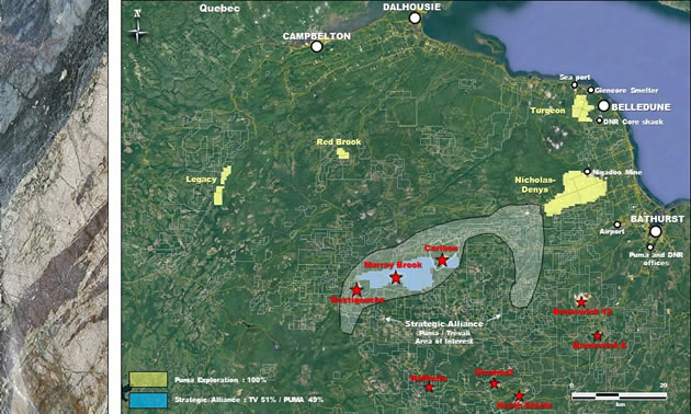 Graphic map of active projects in New Brunswick by Puma Exploration. 