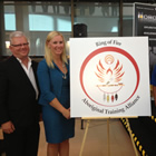 Unveiling of the RoFATA logo and public announcement of $5.9 million in funding at Confederation College. From l to r: Don Bernosky, vice president, regional workforce development, Confederation College; Leanne Hall, vice president human resources at Noront Resources Ltd. and Morris Wapoose, program administrator/coordinator at KKETS.